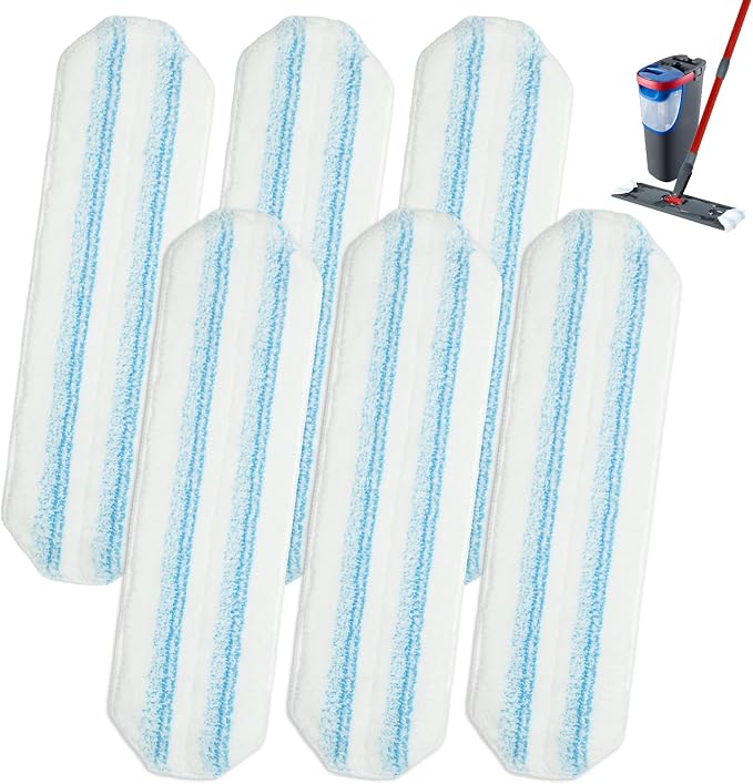 Mop Pads for OCedar H2prO Flat Mop System, 6 Pack Mop Heads Replacements for Ocedar H2prO Flat Mop, Microfiber Reusable Machine Washable Durable Long-Lasting Mop Refills Safe on Various Floors