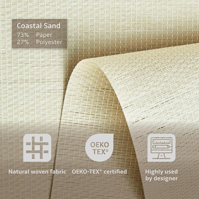 Replacement Fabric Panels for Sliding Glass Door (4-Pack, 23"x96"), Fabric Only, Natural Woven Blind Slats, Trimmable, Sheer, Track & Bottom Rail Not Included,Coastal Sand