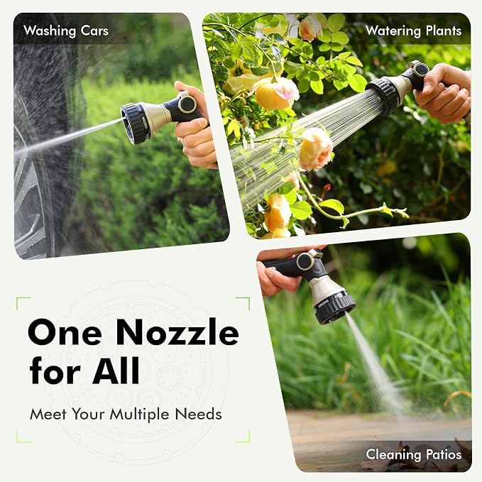 RESTMO Water Hose Nozzle Heavy Duty, Adjustable Hose Sprayer Thumb Control | Premium Zinc Alloy, 8 Adjustable Spray Patterns, Flow Control, TPR Rubberized, Ideal for Plants & Lawns, Cars & Pets, Black