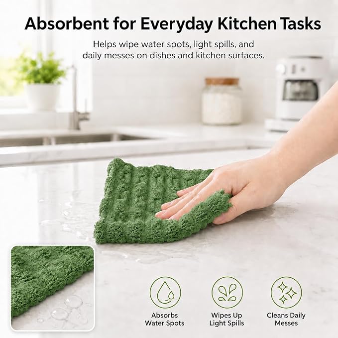 kimteny Microfiber Dish Cloths for Kitchen, 12 Pack 12 x 12 Inch Coral Velvet Kitchen Cleaning Cloths, Absorbent Reusable Non-Scratch Dish Rags for Dishes, Countertops & Sink