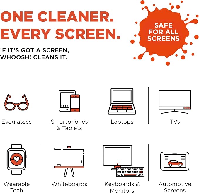 WHOOSH! Screen Shine Go XL - 3.4 fl oz with Microfiber Cloth - Powerful Streak-Free Screen Cleaner Spray and Wipe for MacBook, Laptop, Car, Eyeglasses & Phone - Sleek Bottle for Home, Work or Travel
