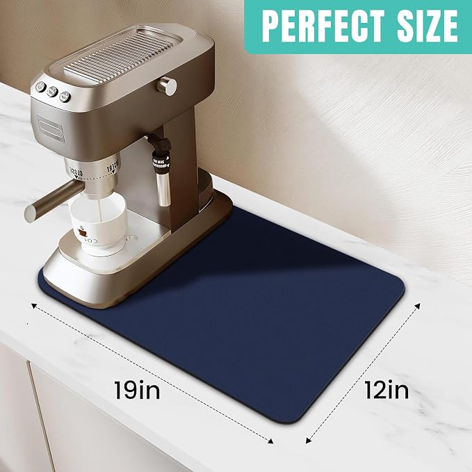 WISELIFE Coffee Mat Super Absorbent Dish Drying Mat Bar Accessories Match with Coffee Machine Large Drying Mats for Kitchen Counter 12" W x 19" L, Blue