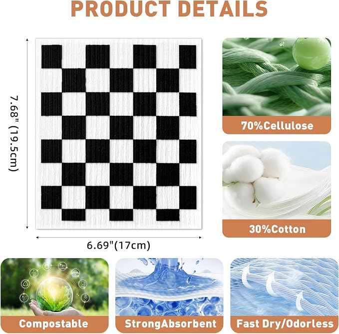 4 PCS Swedish Dishcloths, Geometric Pattern Reusable Kitchen Dish Cloths, Super Absorbent Cellulose Sponge Cloths, Odor Resistant, Dishwasher Safe & Multi-Purpose Cleaning Cloths