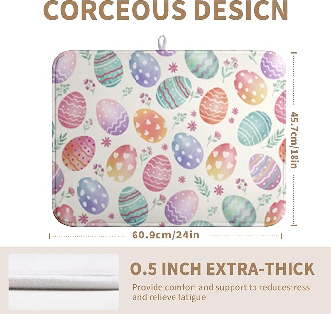 Easter Dish Drying Mat for Kitchen Counter Easter Spring Colorful Eggs Floral Drying Mats Absorbent Reversible Microfiber Washable Draining Pad Washable Dry Mat 18x24 Inch