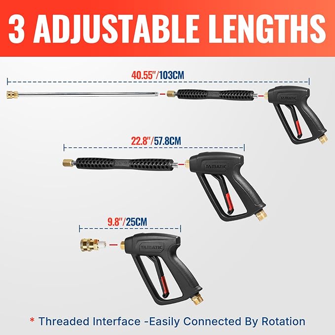 YAMATIC Pressure Washer Gun and Wand with 5 Spray Nozzles, M22-14mm & M22-15mm Fitting Replacement for Ryobi, Karcher, Greenworks, Craftsman, Troy bilt Power Washers, 4000 PSI