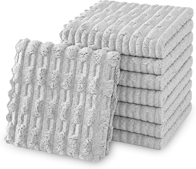 kimteny Microfiber Dish Cloths for Kitchen, 8 Pack 12 x 12 Inch Coral Velvet Kitchen Cleaning Cloths, Absorbent Reusable Non-Scratch Dish Rags for Dishes, Countertops & Sink