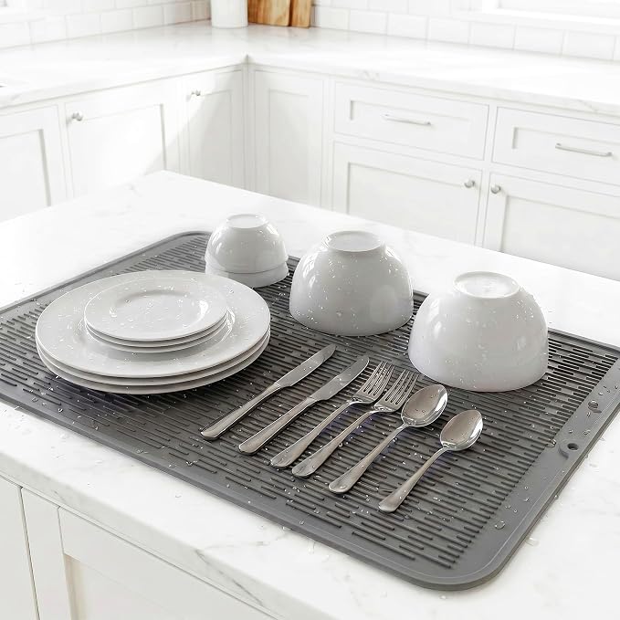 MicoYang Silicone Dish Drying Mat for Multiple Usage,Easy clean,Eco-friendly,Heat-resistant Silicone Mat for Kitchen Counter or Sink,Refrigerator or Drawer Liner Grey 5XL 36inches x 18inches