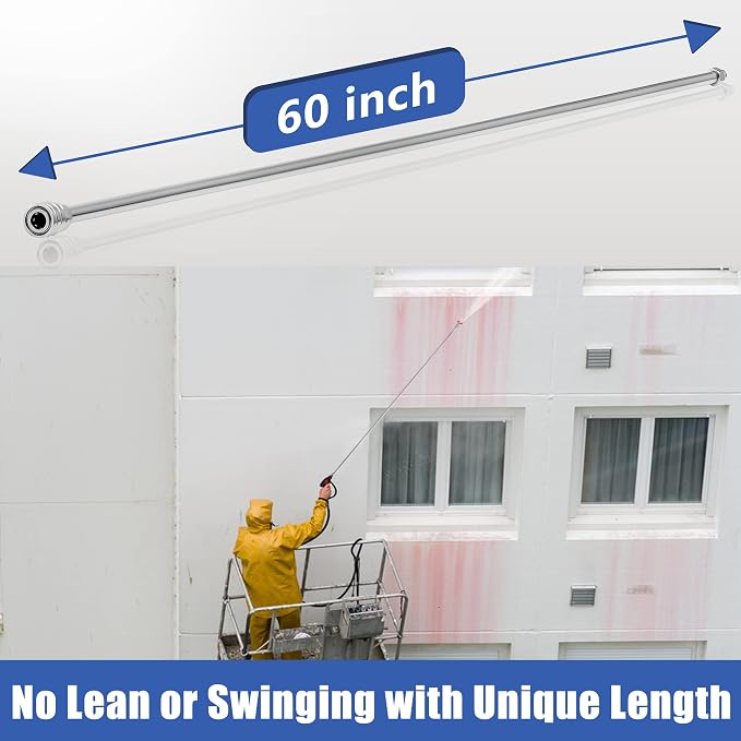 Pressure Washer Wand Extension, 180 Inch, Stainless Steel | Replacement Lance with 1/4" Quick Connect Fitting, 4000 PSI, 3 Wands – 60" Each