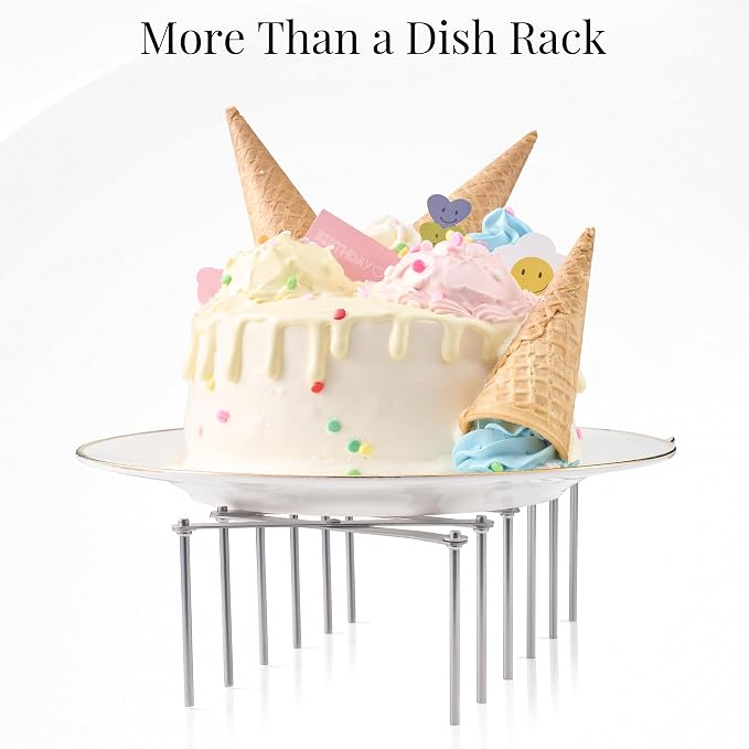 Diatomaceous Stone Dish Drying Mat with Collapsible Steel Rack - Quick Dry Kitchen Counter Set, Space Saving Foldable Dryer (White Marble, 23.6" x 15.3")