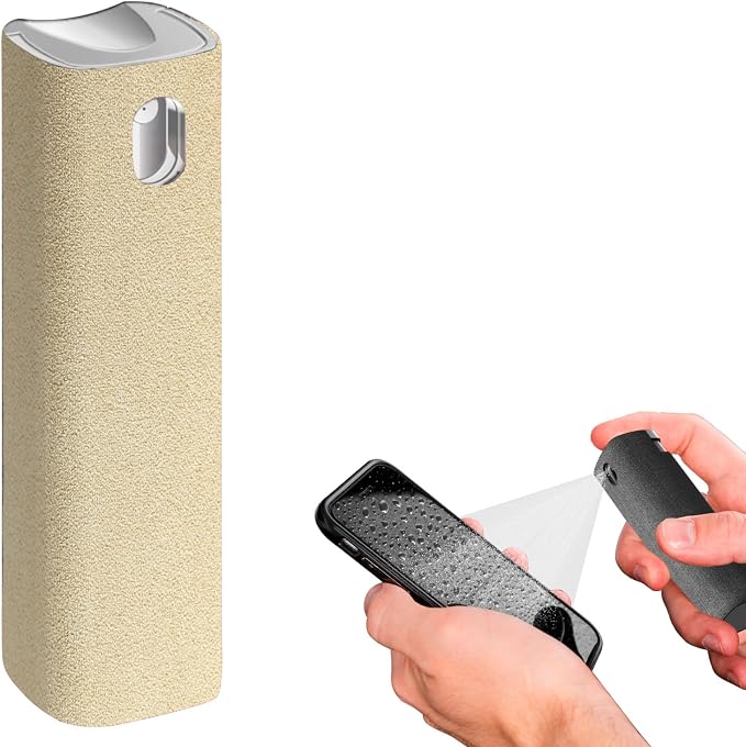 IO CLEAN Mini Screen Cleaner Spray – Finger Proof Screen Cleaner for | Smartphones, iPads, MacBooks, Laptops, Car Screens, Touchscreens – 3in1 Mist Cleaner, Microfiber Cloth and Cover (Cream)