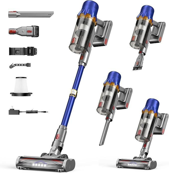 Cordless Vacuum Cleaner for Home - Powerful Stick Vacuum with HEPA Filter, 55-Min Runtime, LED Light, Anti-Tangle Brush, Detachable Battery,Lightweight Vacuum for Pet Hair,Carpets & Hard Floors