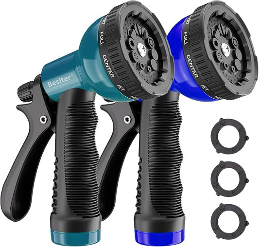 Besiter Garden Hose Nozzle Sprayer: 2 Pack 10 Watering Patterns Spray Nozzles Heavy Duty Hose Head Hose Attachment RoyalBlue