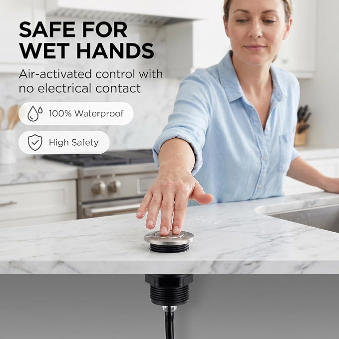 Garbage Disposal Air Switch Button Kit with 5ft Air Hose & Sink Hole Cover, Sink Top Push Button Replacement, Stainless Steel Waterproof Air Activated Switch for Kitchen Disposal, Universal Fit