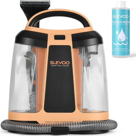 Slevoo 450W Portable Carpet Cleaner Machine with 1 Bottle Cleaning Solutions, Strong Suction Upholstery and Furniture Cleaner for Cleaning Stairs, Car Interiors, for Pet Footprint, Dust, Oil (Orange)