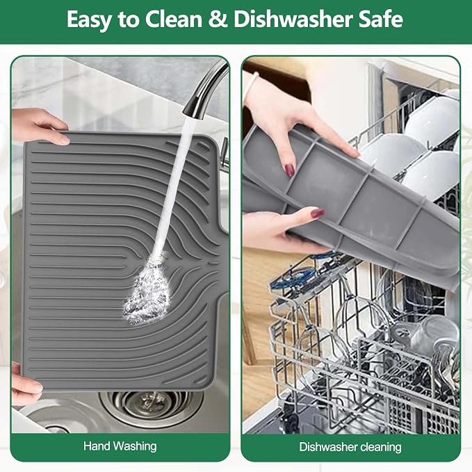 GUUKIN Silicone Dish Drying Mat,17.7" x 11.8 " Drying Matt Kitchen Counter, Dish Drying Rack Mat, Easy Clean Pad for Countertop Protection, Multi-Functional Use, Not applicable Bumps up sink (Grey)