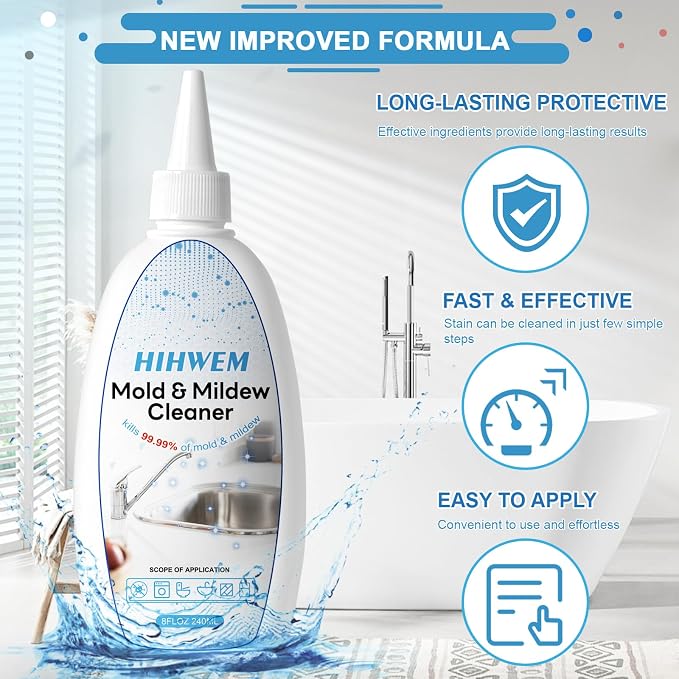 HIHWEM Mold Mildew Remover Gel Washing Machine Cleaner Grout Cleaner Household Stain Remover Gel for Home Sink Kitchen Showers 8 fl.oz