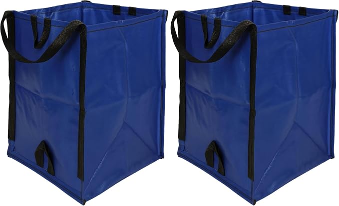 DURASACK Heavy Duty Home and Yard Waste Bag 48-Gallon Woven Polypropylene, Reusable Lawn and Leaf Garden Bag with Reinforced Carry Handles, Pop-Up Self-Standing Garbage Can, Blue (Pack of 2)