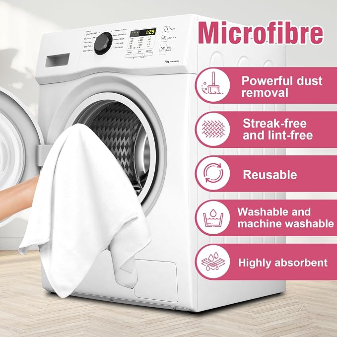 4 Pcs Extra Large Microfiber Cleaning Cloth 30 x 20 Inch Reusable Thick Cleaning Towel Washable Solid Color Microfiber Towel for Home Office Window Cars Glass (White)