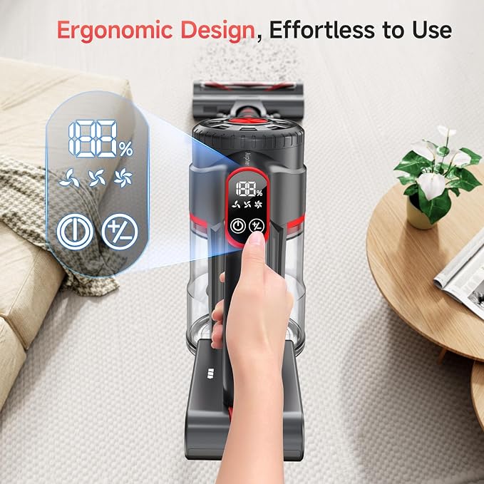 Cordless Vacuum Cleaners - 580W 60KPA 60Mins Cordless Stick Vacuum with Self-Standing for Home/Pet Hair/Carpet/Hardwood Floor