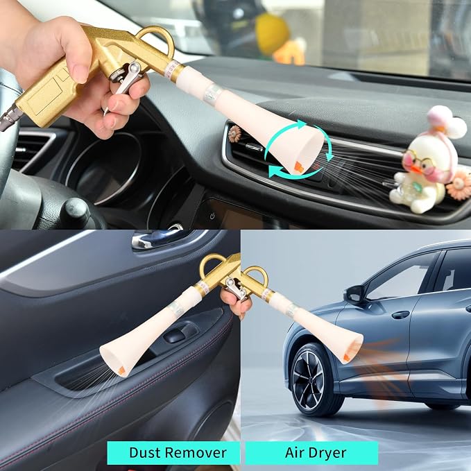 GOCCIDA Air Blow Gun Car Detailing Interior Car Cleaning Gun Car Dryer | Air Blower for Car Detailing Air Gun Car Dust Cleaner Air Compressor Blower Gun with Nozzle and Auto Detailing Dusting Brush