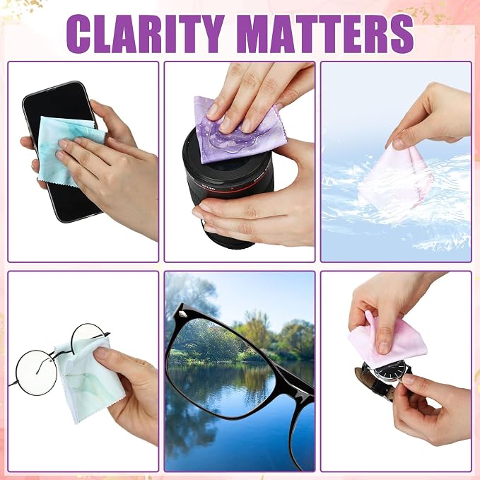 Copkim 24 Pcs Marble Eyeglasses Cleaning Cloths Microfiber Lens Cleaning Cloths Soft Reusable Glasses Tools for Eyeglasses Camera Lens Cell Phone Screen Glasses 6 x 6 Inches