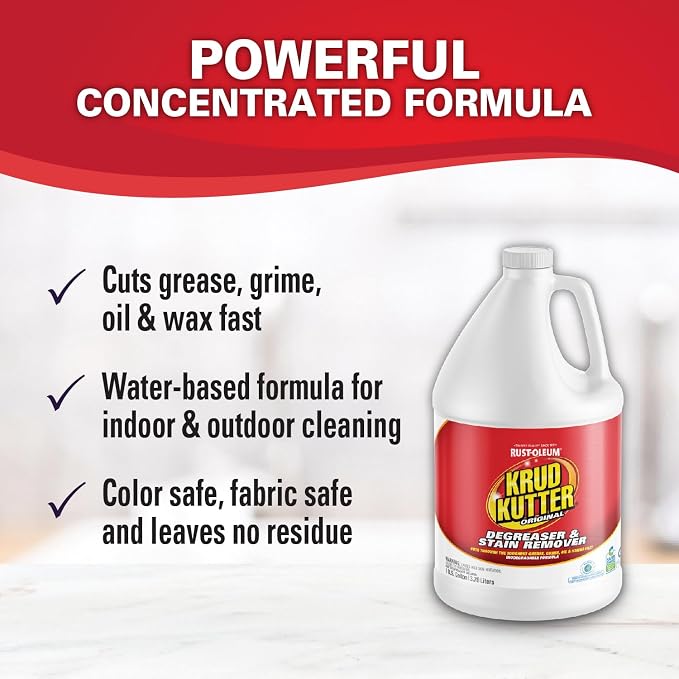 Krud Kutter Original Concentrated Cleaner Degreaser, 1 Gallon | Heavy Duty Multi Surface Cleaner for Grease, Oil and Tough Stains, Dilutable for Kitchen, Garage, Floors and Outdoor Use
