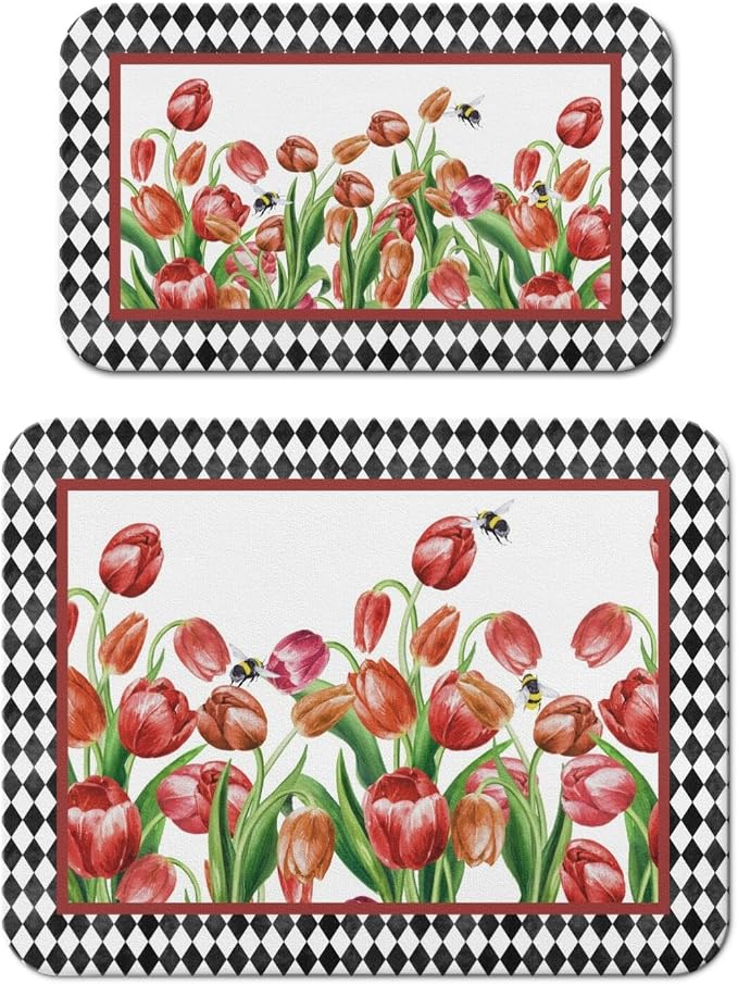 Dish Drying Mat 2-Pack, Tulip For Kitchen Counter Absorbent Dishes | Diatom Mud Mats (18x24, 19.5x12"). Non-slip rubber back for kitchen counter, coffee bar & sink scenes