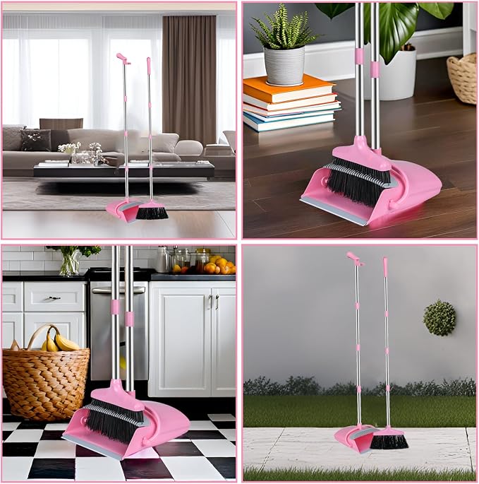 Broom and Dustpan Set, Broom with Dustpan Combo Set for Home Office Kitchen(Pink) | for Home Office Kitchen, Broom with Dustpan Combo Set, Pink