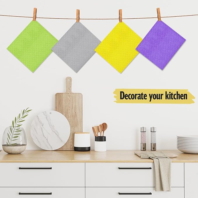 MoLKENE Swedish Dishcloths for Kitchen | 10 Pack Absorbent Cellulose Sponge Cloths Washable | Non-Scratch Reusable Paper Towels Quick Drying Cleaning Rag - Yellow