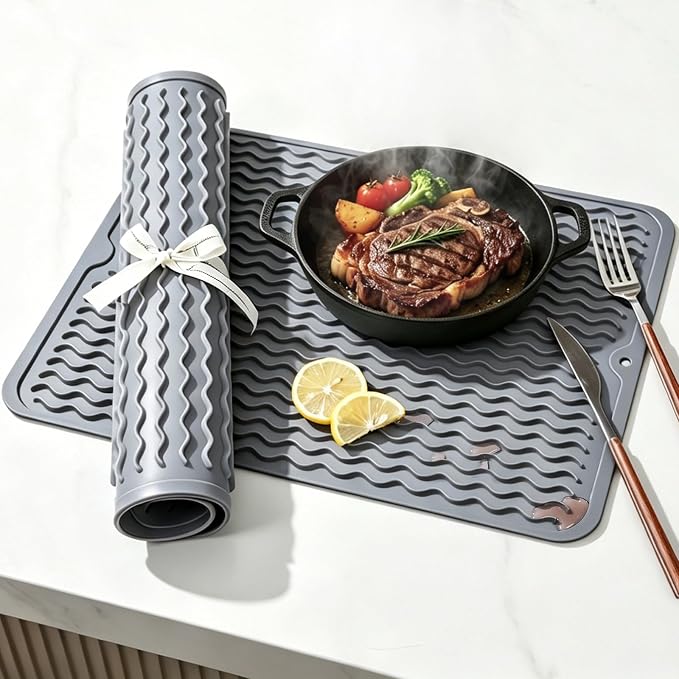 2 Pack Caketime Silicone Dish Drying Mat for Kitchen Counter Heat Resistant Under Sink Waterproof Coffee Bar Accessories Dining Rack Stone Utensil Holder Countertop Decor Must Haves 2026