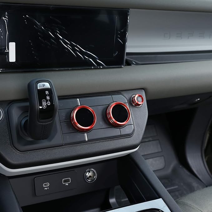 Aluminum Alloy Car Interior Air Conditioning & Volume Adjustment Knobs Decorative Cover Trim for Land Rover Defender 110 2020 Accessories (Red)