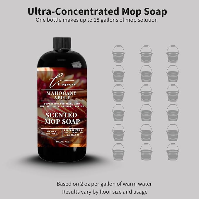 Lapew Mahogany Apple Scented Mop Soap - Luxury Floor Cleaner Concentrate for Mopping Tile, Laminate, Vinyl & Hardwood | Streak-Free, Low-Foam | 36 oz