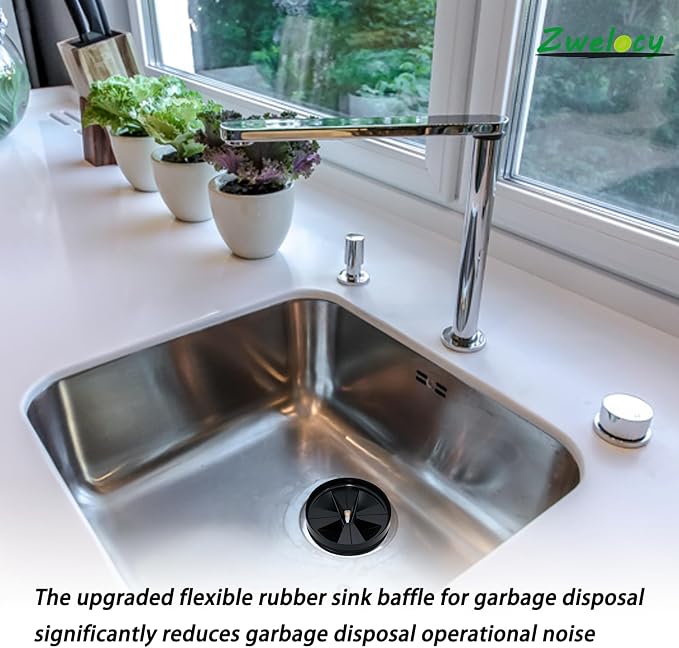 2 Pack 3 3/8" Garbage Disposal Splash Guards Sink Baffle QCB-AM, Garbage Disposer Accessories, BlackUpgraded Removable Quiet Collar Drain Plugs，Replacement for InSink&Erator Evolution Series