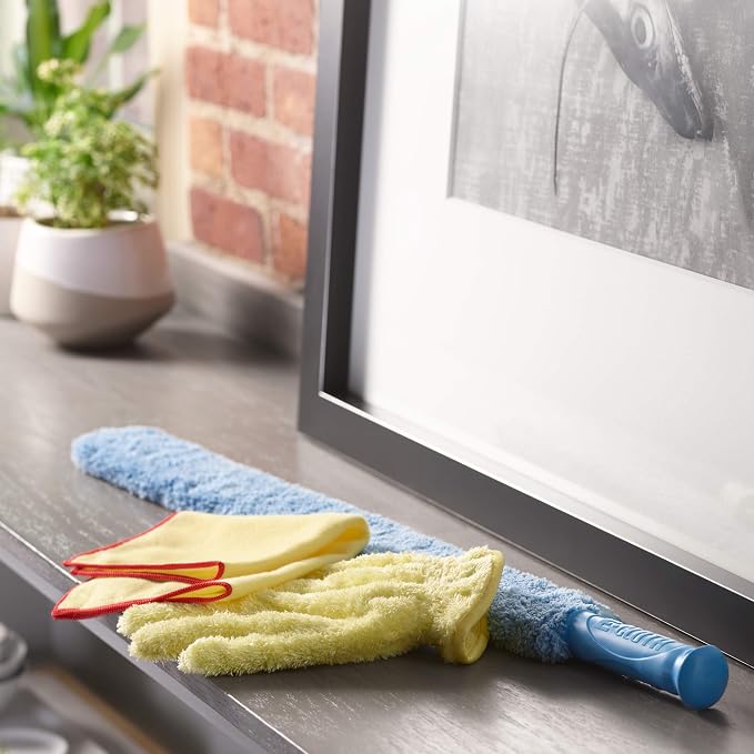 E-Cloth Cleaning & Dusting Wand - Long Hand Dusters for Cleaning, Reusable Microfiber Duster Washable, Cleans Dust & Pet Hair, Flexible Foam for Hard-to-Reach Ceiling Fan Blades - Blue (1 Pack)