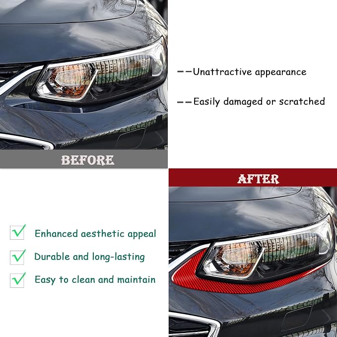 Real Carbon Fiber Trim for Chevy Malibu 9th Gen Accessories | for 2016-2024 Headlight Eyebrow Eyelids Strips Sticker Exterior Thick Overlay Decal