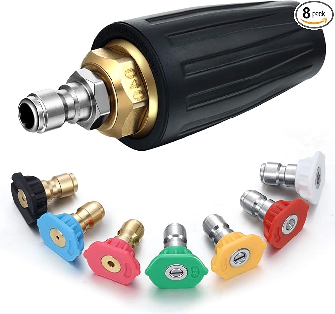 Mudder 4000 PSI Pressure Washer Turbo Nozzle, Nozzle Tips 7 Pcs 4.0 GPM | Quick Connect Fit, 0° 15° 25° 40° 65° Rinse Soap Tips, Color Coded, Universal Pressure Washer Spray Nozzle Replacement, Black