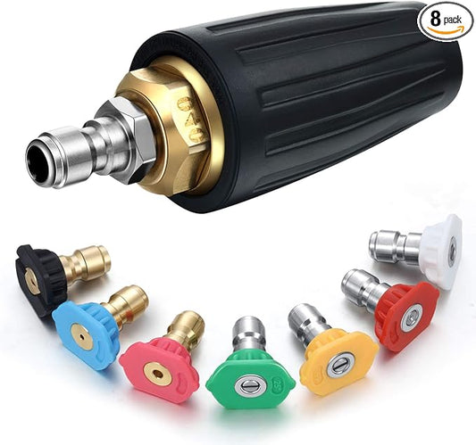 Mudder 4000 PSI Pressure Washer Turbo Nozzle, Nozzle Tips 7 Pcs 4.0 GPM | Quick Connect Fit, 0° 15° 25° 40° 65° Rinse Soap Tips, Color Coded, Universal Pressure Washer Spray Nozzle Replacement, Black
