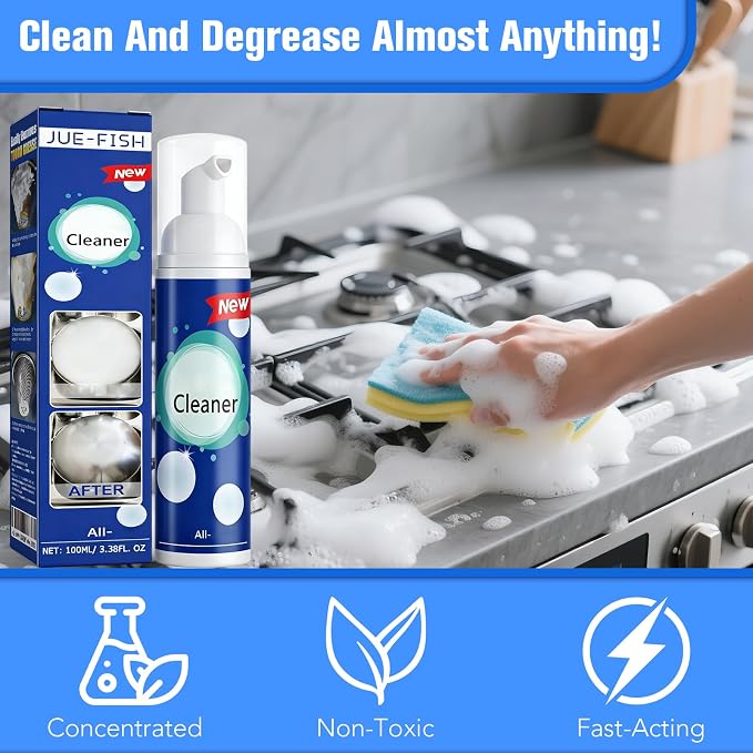 2Pack Foaming Heavy Oil Stain Remover,foaming wall cleaner,Rinse-Free Foam Cleaner Spray for Kitchen Grease, Multifunctional Surface Cleaner for Stovetops, Countertops, Range Hoods & Sinks