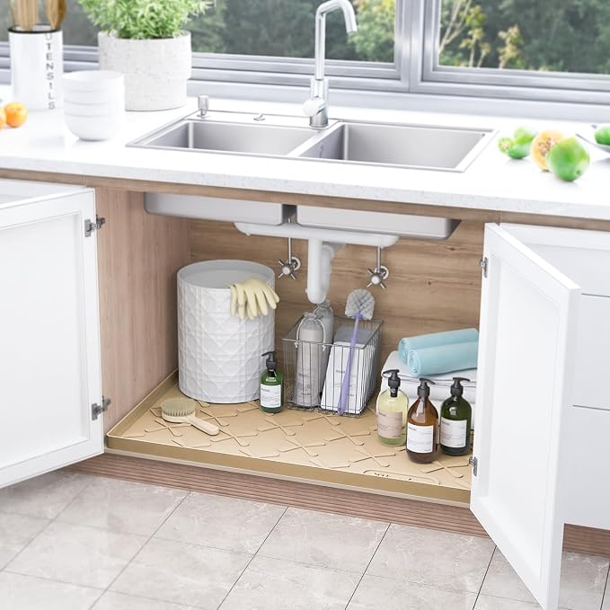 SIKADEER Under Sink Mat Waterproof 34" x 19", Silicone Mat Kitchen Drawer Shelf and Cabinet Liner, Sink Protector for Kitchen Organizers and Storage, Boot Tray Pet Food Mats