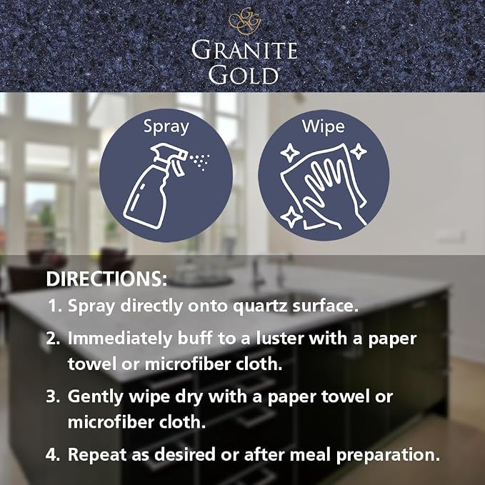 Granite Gold Quartz Clean & Shine Streak-Free Cleaner, Deeps Cleans and Polishes Quartz and Natural Stone Surfaces Including Silestone, LG, and More, 64 Fl Oz