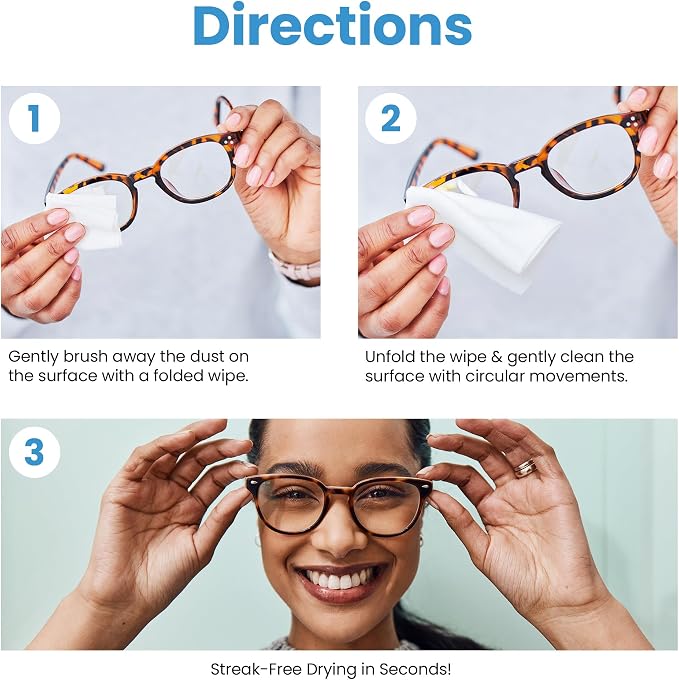 Care Touch Lens Wipes for Eyeglasses- 400 Count Individually Wrapped Pre- Moistened Wipes, 5 x 6 Inch- Camera Lens, Sunglasses and Glasses Cleaner,- Gentle and Portable for Cleaning of Optical Devices