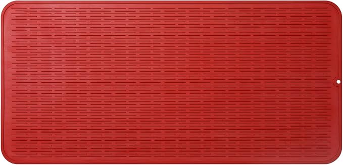 MicoYang Silicone Dish Drying Mat for Multiple Usage,Easy clean,Eco-friendly,Heat-resistant Silicone Mat for Kitchen Counter or Sink,Refrigerator or Drawer Liner Red 5XL 36inches x 18inches