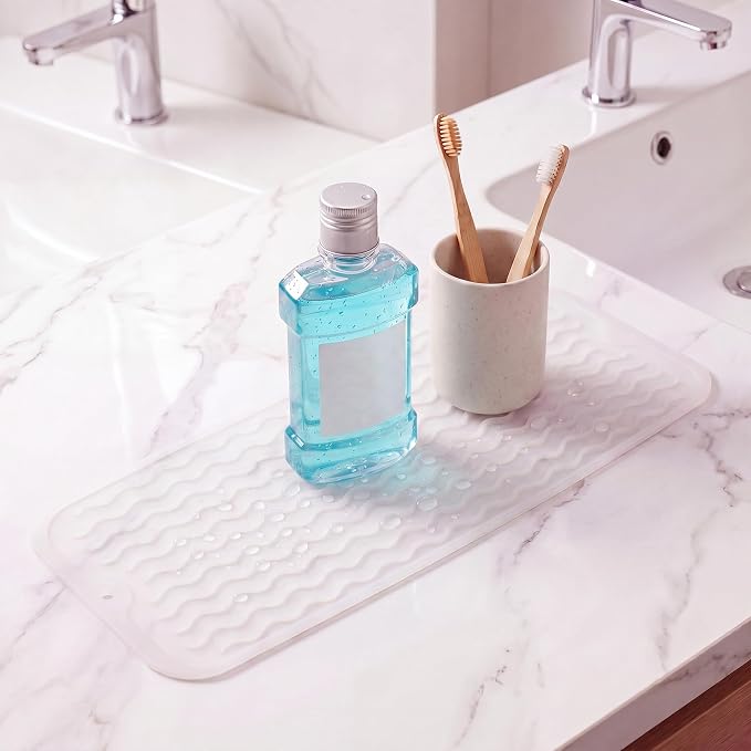 MicoYang Silicone Dish Drying Mat for Multiple Usage,Easy clean,Eco-friendly,Heat-resistant Silicone Mat for Kitchen Counter,Sink,Bar,Bottle,or Cup Translucent M 17 inches x 6 inches
