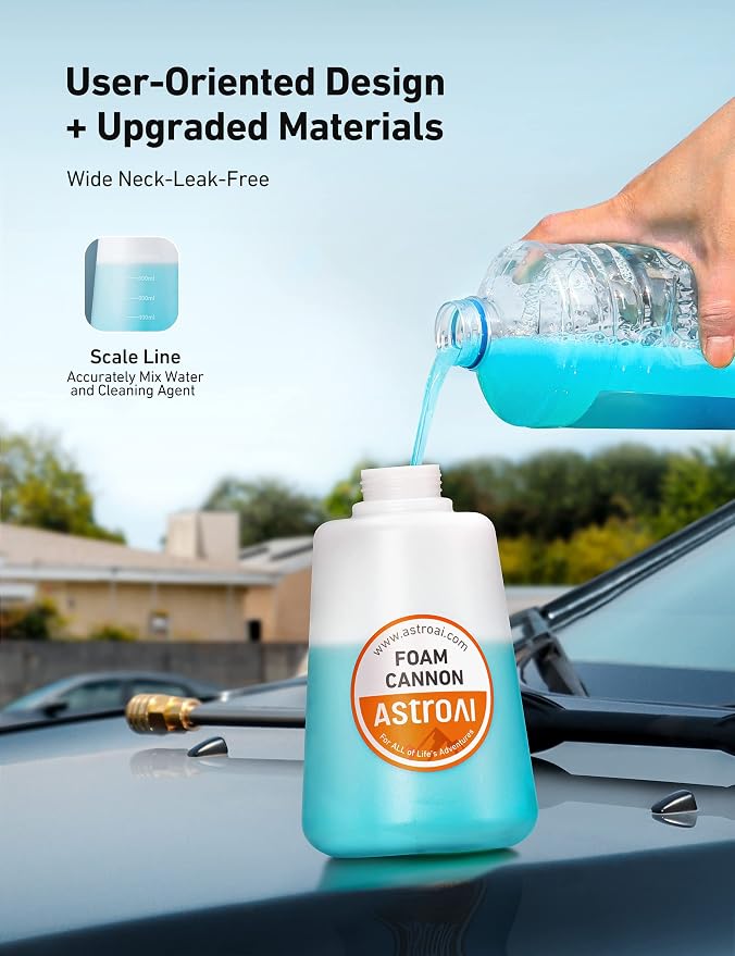 AstroAI Foam Cannon for Pressure Washer with 1/4" Quick Connect, 1.5 Liter | Thick Foam, Car Wash, Heavy Duty Foam Sprayer Attachments, Wide Neck, Adjustable, Quick Connect, for Various Cleaning Tasks