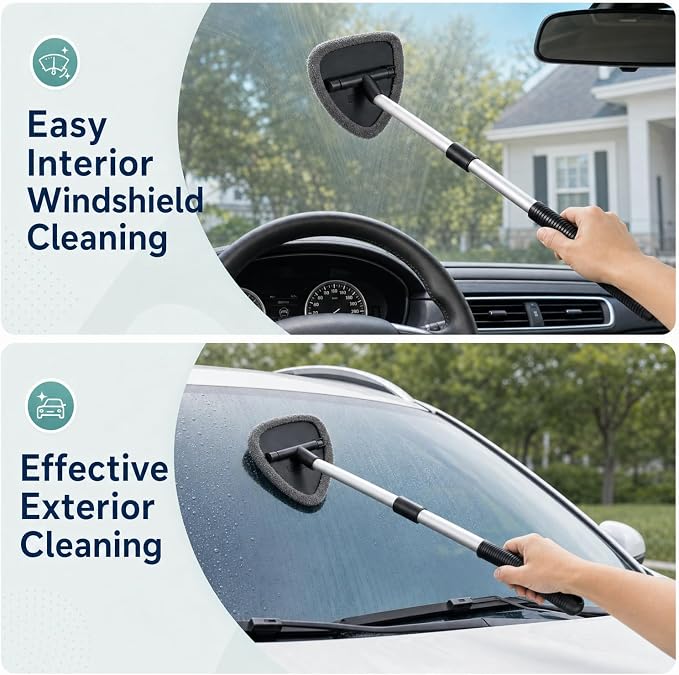 9 PCS Windshield Cleaning Kit,Car Cleaning Kit Interior Cleaner Extendable Car Window Cleaner with Mirror Squeegee,Microfiber Pads,Spray Bottle & Storage Bag for Auto Interior Detailing