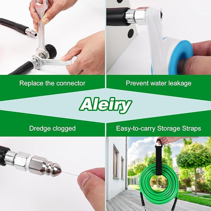 Sewer Jetter Kit for Pressure Washer,Water Jet Drain Cleaning Hose with Corner Rotating Button Spring Nose 1/4" NPT Sewer Cleaning Tool High-Pressure Nozzles,5800 PSI 50 FT