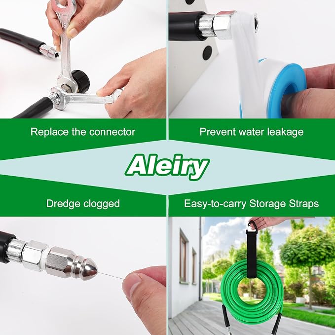 Sewer Jetter Kit for Pressure Washer,Water Jet Drain Cleaning Hose with Corner Rotating Button Spring Nose 1/4" NPT Sewer Cleaning Tool High-Pressure Nozzles,5800 PSI 200 FT