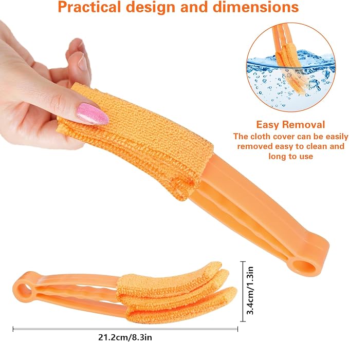 4 Pcs Window Venetian Blind Cleaner Duster Tool Set with 7 Fingers | Washable Microfiber for AC vents, Car Vents, Fans, Louvers. Reusable Design. Includes 4 Extra Cover