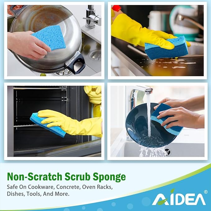 AIDEA Sponges Kitchen, 6Count, Non-Scratch Scrub Sponge, Sponge for Dishes | Kitchen Sponges for Non-Stick Cookware, Cleans Fast Without Scratching, Cleaning Power for Kitchen, Bathroom, Household