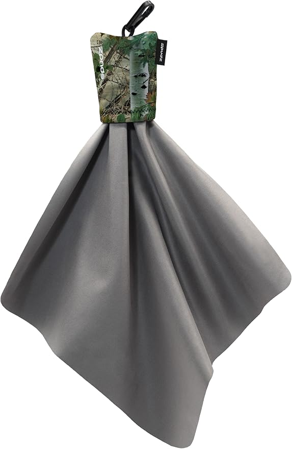 SPUDZ Classic Microfiber Lens Cleaner – Clip-On Pouch, Washable – for Binoculars, Scopes, Glasses, Screens | Classic | Alpine Mountain Camo, 10 x 10 Inch